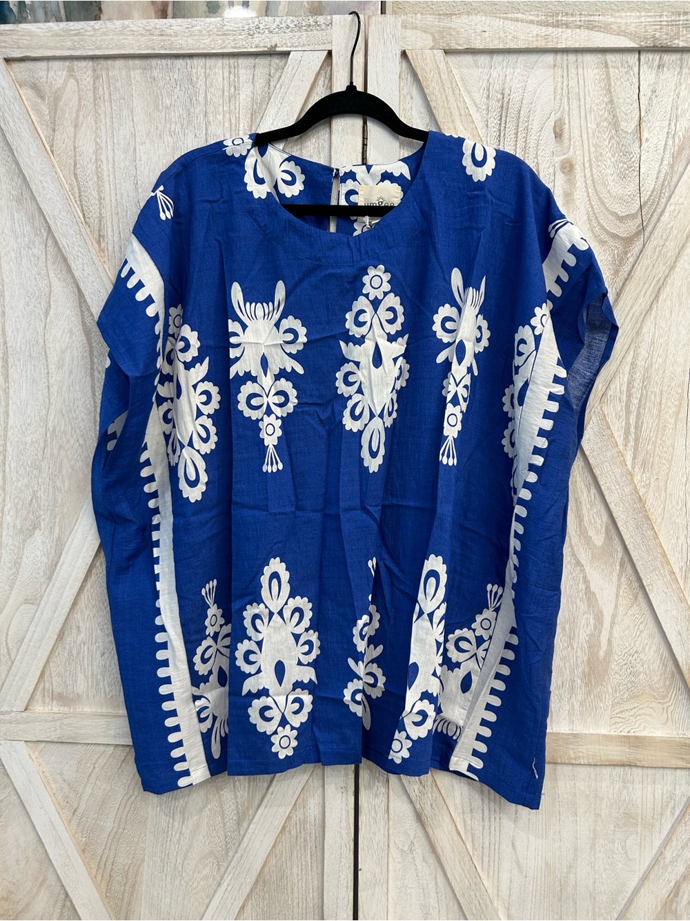 Umgee Royal Blue Tunic with White Bold Pattern